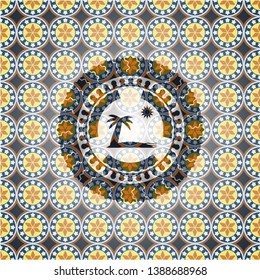 beach icon inside arabesque emblem background. arabic decoration.