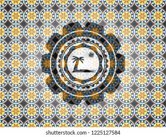 beach icon inside arabesque style emblem. arabic decoration.