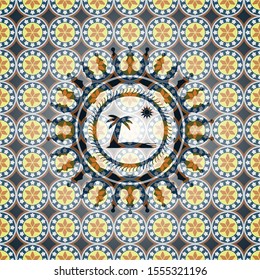 beach icon inside arabesque style badge. arabic decoration.
