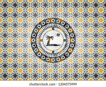 beach icon inside arabic badge. Arabesque decoration.