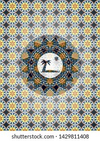 beach icon inside arabic badge. Arabesque decoration.