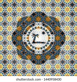  beach icon inside arabic badge. Arabesque decoration.