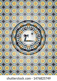 beach icon inside arabic badge. Arabesque decoration.