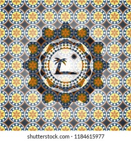 beach icon inside arabic emblem background. Arabesque decoration.
