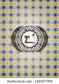 beach icon inside arabic emblem. Arabesque decoration.