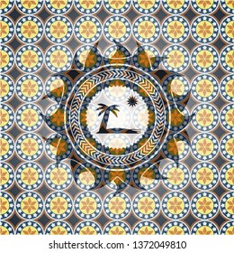 beach icon inside arabic style emblem. Arabesque decoration.