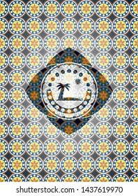 beach icon inside arabic style badge. Arabesque decoration.