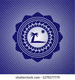 beach icon inside badge with jean texture