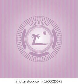 beach icon inside badge with pink background
