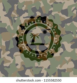 beach icon inside camouflage texture