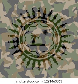 beach icon inside camouflage texture