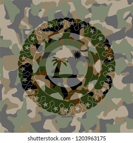 beach icon inside camouflaged emblem