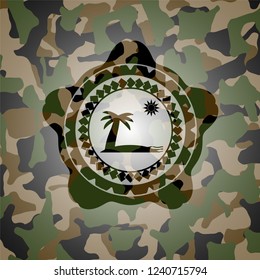 beach icon inside camouflaged emblem