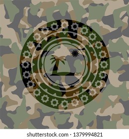 beach icon inside camouflaged emblem