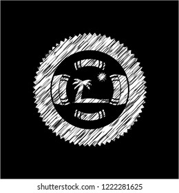 beach icon inside chalkboard emblem
