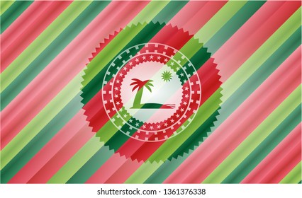 beach icon inside christmas colors style badge.