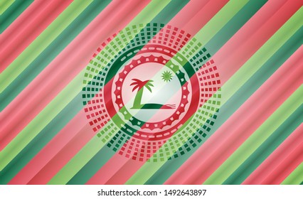 beach icon inside christmas colors badge.