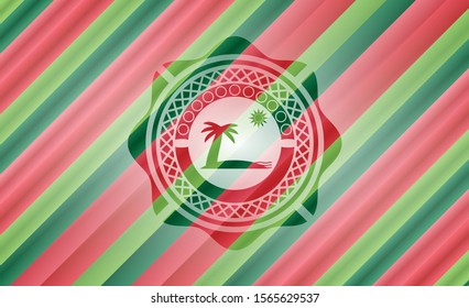 beach icon inside christmas emblem.