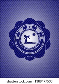 beach icon inside emblem with jean texture