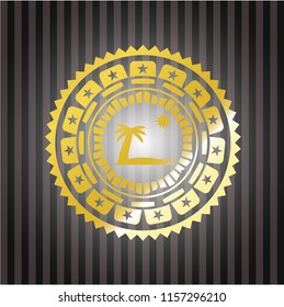 beach icon inside gold emblem