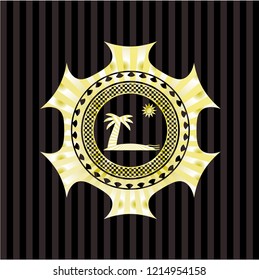 beach icon inside gold emblem