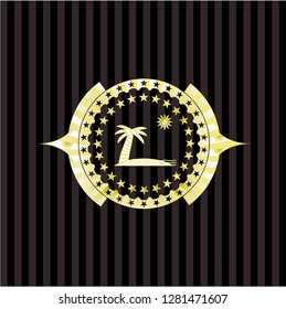 beach icon inside gold emblem or badge