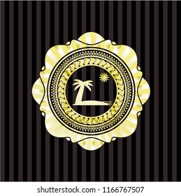 beach icon inside gold shiny badge