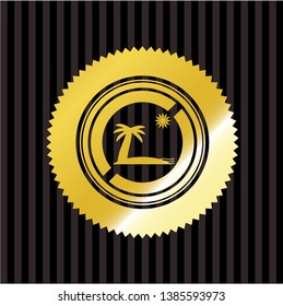 beach icon inside gold shiny emblem