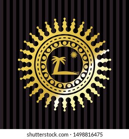 beach icon inside gold shiny emblem
