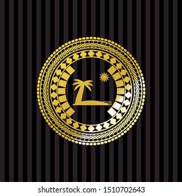 beach icon inside gold shiny badge