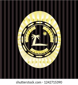 beach icon inside golden emblem or badge