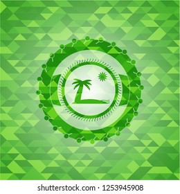 beach icon inside green emblem. Mosaic background