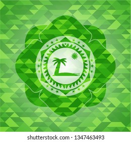 beach icon inside green emblem. Mosaic background