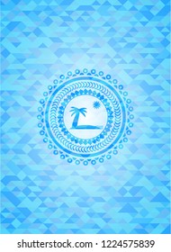 beach icon inside light blue mosaic emblem