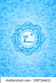 beach icon inside light blue mosaic emblem