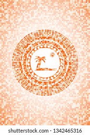 beach icon inside orange mosaic emblem