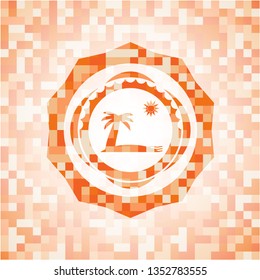 beach icon inside orange mosaic emblem with background