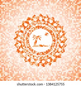 beach icon inside orange mosaic emblem with background