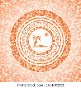 beach icon inside orange mosaic emblem