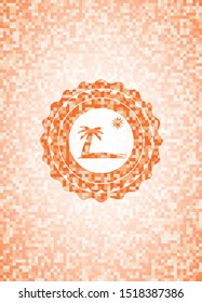 beach icon inside orange mosaic emblem with background