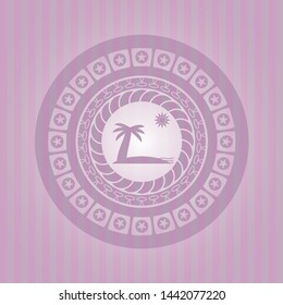 beach icon inside pink emblem. Retro