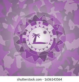 beach icon inside pink and purple camo texture