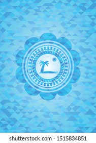 beach icon inside realistic light blue emblem. Mosaic background