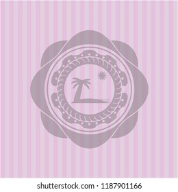 beach icon inside realistic pink emblem