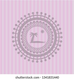 beach icon inside realistic pink emblem