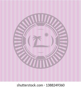 beach icon inside realistic pink emblem
