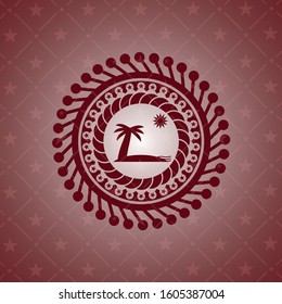 beach icon inside realistic red emblem