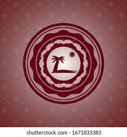 icono de playa dentro de un emblema rojo realista