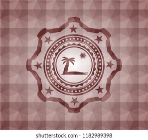 beach icon inside red badge with geometric background. Seamless.