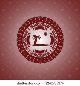 beach icon inside red emblem. Retro